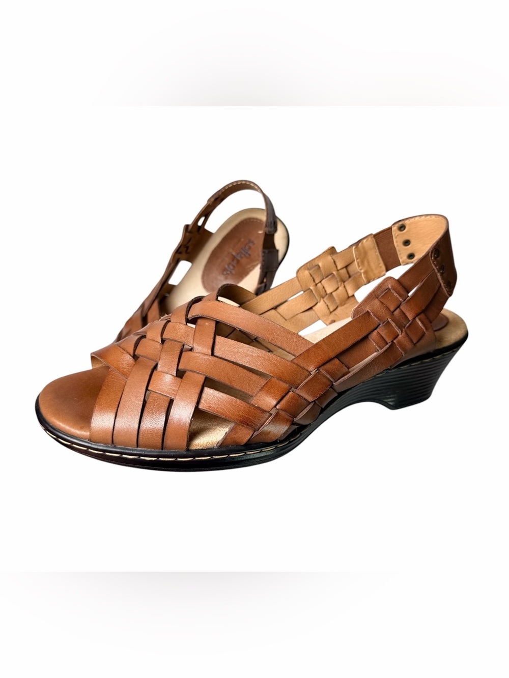 SoftSpots Tobago Women's Brown Leather Woven Slingback Sandals 8.5 W
